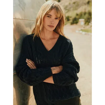 Wrangler Women's Oversized V-neck Cable Sweater In Dark Sapphire In Multi
