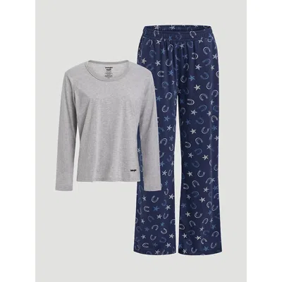 Wrangler Women's Pajama Set In Navy/grey In Multi