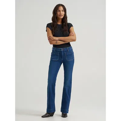 Wrangler Women's Patch Pocket Rainbow Flare Jean In Dark Wash In Blue - Dark