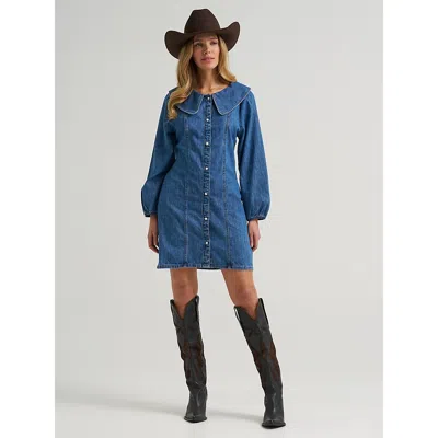 Wrangler Women's Peter Pan Collar Denim Dress In Denim In Blue