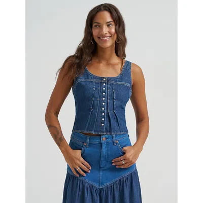 Wrangler Pleated Denim Corset Tank In Blue
