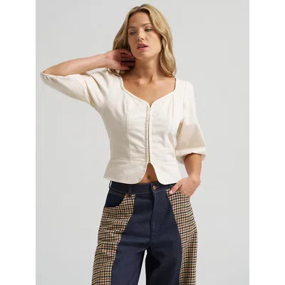 Wrangler Women's Puff Sleeve Corset Top In Egret In White