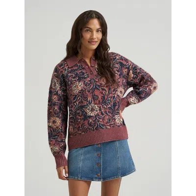 Wrangler Women's Ranch Polo Sweater In Mystic Floral In Multi
