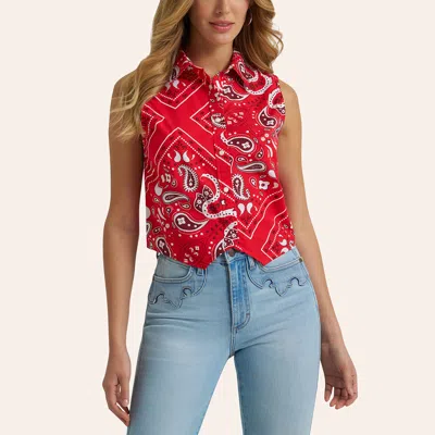 Wrangler Women's Bandana Print Shirt Vest In Red