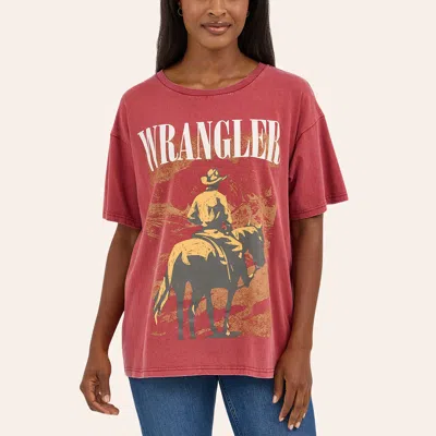 Wrangler Women's Red Cowboy Graphic T-shirt In Pink