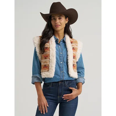 Wrangler Women's Sherpa Lined Jacquard Vest In Tan In Beige