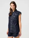 Wrangler Women's Shirts  112362615 Sleeveless Denim Dark In Black