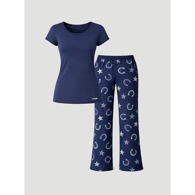 Wrangler Women's Short Sleeve Pajama Set In Navy/grey In Blue