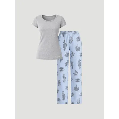 Wrangler Women's Short Sleeve Pajama Set In White/blue In Gray