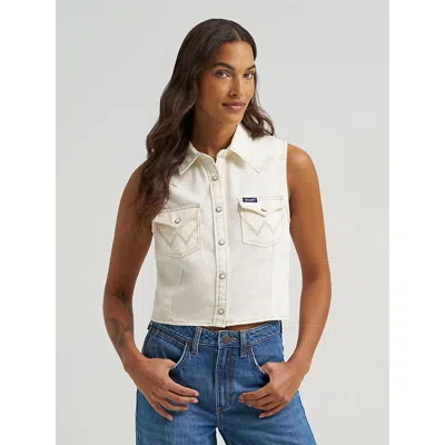 Wrangler Women's Sleeveless Denim Snap Shirt In Off White