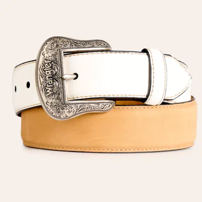 Wrangler Women's Tan & White Boot Stitch Silver Logo Buckle Belt In Brown