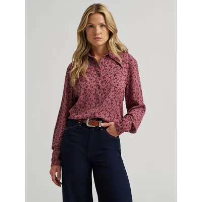 Wrangler Women's Tess Dramatic Collar Floral Shirt In Pink Rose In Transparent
