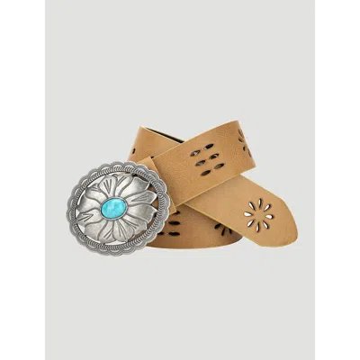 Wrangler Women's Turquoise Floral Cutout Belt In Tan In Sand