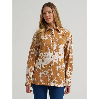 Wrangler Women's Western Boyfriend Fit Button Down Shirt In White In Black