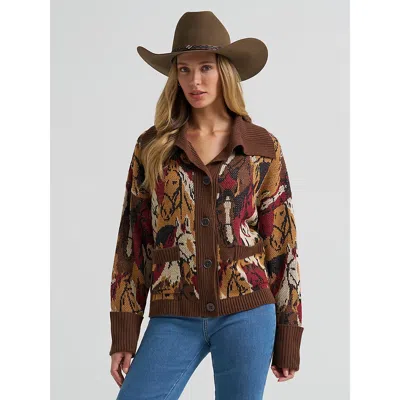 Wrangler Women's Western Pattern Cardigan Sweater In Brown In Multi