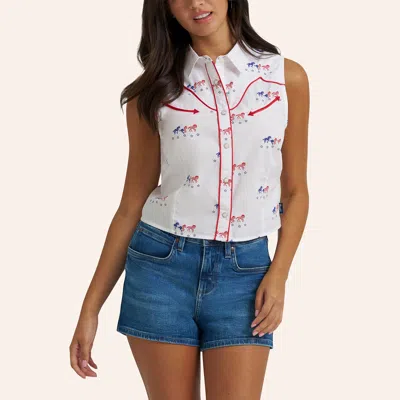 Wrangler Women's  Sleeveless Americana Western Snap Shirt In White