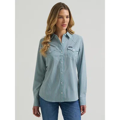 Wrangler Women's  Aria Performance Shirt In Green Stripes In Blue