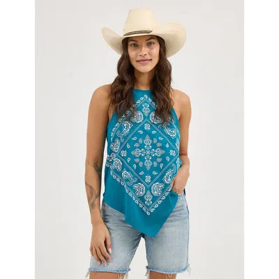 Wrangler Women's  Bandana Diamond Front Tank In Turquoise In Blue