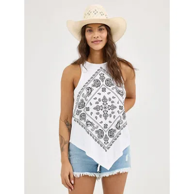 Wrangler Women's  Bandana Diamond Front Tank In White