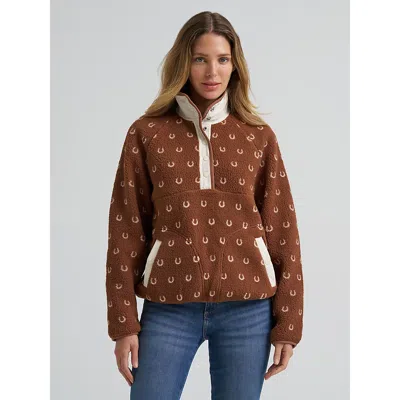Wrangler Women's  Big Sky Sherpa Snap Pullover In Brown