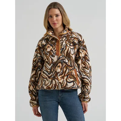 Wrangler Women's  Big Sky Sherpa Snap Pullover In Horse Watercolor In Brown