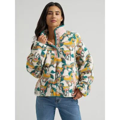 Wrangler Women's  Big Sky Sherpa Snap Pullover In Oasis Horses In Multi