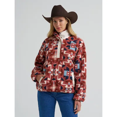 Wrangler Women's  Big Sky Sherpa Snap Pullover In Sunbaked Geo In Animal Print