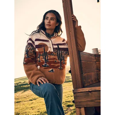 Wrangler Women's  Big Sky Sherpa Snap Pullover In Tan In Multi