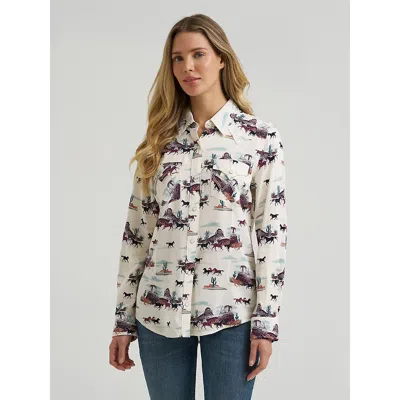 Wrangler Women's  Bold Bucking Cowboy Sierra Snap Shirt In White In Black
