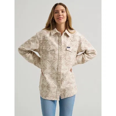 Wrangler Women's  Boyfriend Western Snap Shirt In Cream In White