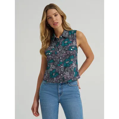 Wrangler Women's  Breezy Sleeveless Crop Western Snap Shirt In Purple