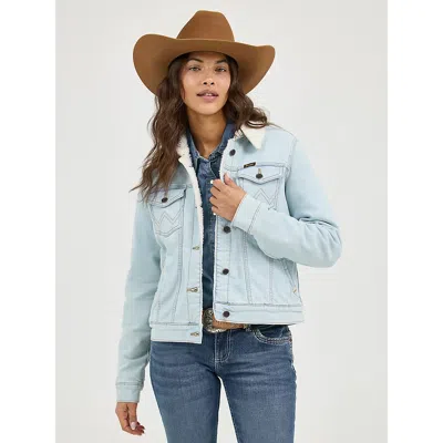 Wrangler Women's  Classic Western Denim Sherpa Jacket In Bleached Denim