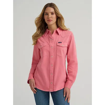 Wrangler Women's  Colorwash Iconic Snap Shirt In Salmon In Pink