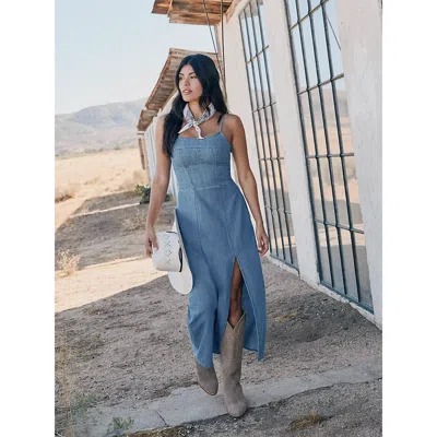 Wrangler Women's  Denim Slit Front Maxi Dress In Mid Denim