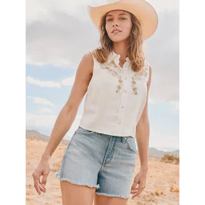 Wrangler Women's  Embroidered Sleeveless Snap Shirt In White