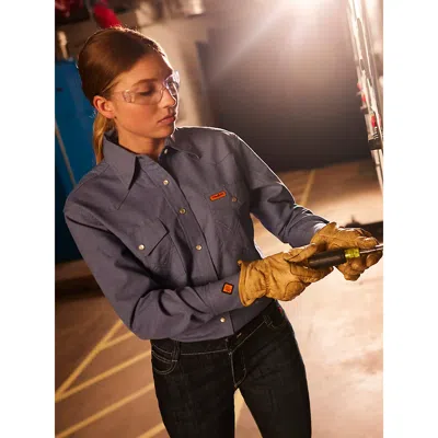 Wrangler Women's ® Fr Flame-resistant Long Sleeve Solid Work Shirt In Blue