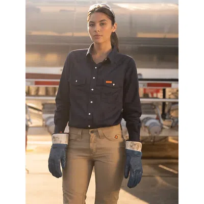 Wrangler Women's ® Fr Flame-resistant Long Sleeve Solid Work Shirt In Navy