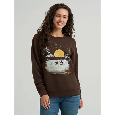 Wrangler Women's  Graphic Crew Sweatshirt In Brown Desert