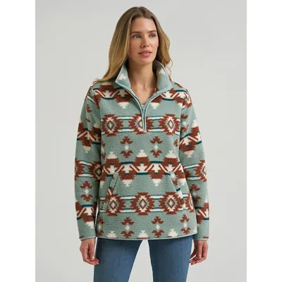 Wrangler Women's  High Plains Sherpa Zip Pullover In Desert Blue In Green