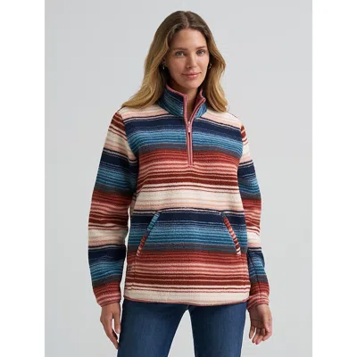Wrangler Women's  High Plains Sherpa Zip Pullover In Homestead Stripe In White