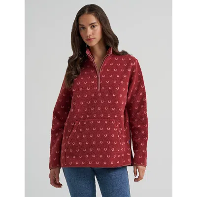 Wrangler Women's  High Plains Sherpa Zip Pullover In Rose Horseshoe In Red