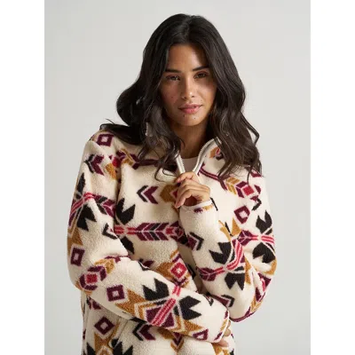 Wrangler Women's  High Plains Sherpa Zip Pullover In White Geo In Multi