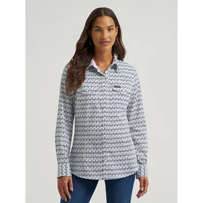 Wrangler Women's  Olivia Western Slim Snap Shirt In Blue Boots