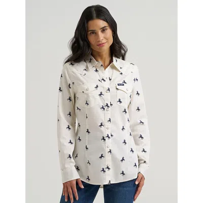 Wrangler Women's  Olivia Western Slim Snap Shirt In Bone In Neutral