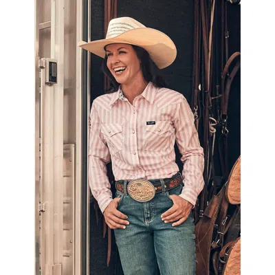 Wrangler Women's  Olivia Western Slim Snap Shirt In Pink Stripes