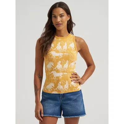 Wrangler Women's  Printed Slim Goddess Tank In Marigold In Yellow