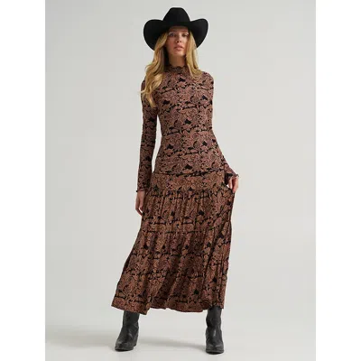 Wrangler Women's  Printed Tiered Maxi Skirt In Black