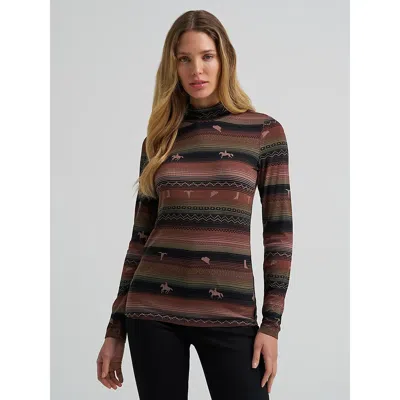 Wrangler Women's  Rambling Ridge Mock Neck Top In Brown In Multi