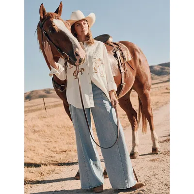 Wrangler Women's  Retro® Bailey High Rise Wide Leg Pieced Jean In Demi In Blue