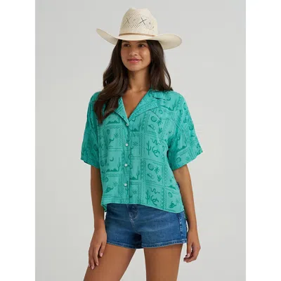 Wrangler Women's  Retro® Cowgirl Camp Shirt In Green Square